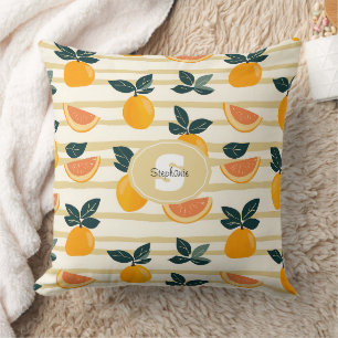 Mediterranean Citrus & Pink Grapefruit Stripes Cushion