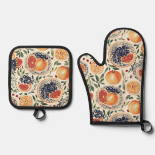 Mediterranean Citrus & Pomegranate Oven Mitt and P Oven Mitt & Pot Holder Set
