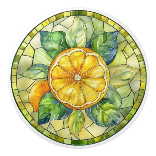 Mediterranean Citrus Stained Glass Ceramic Knob (Front)