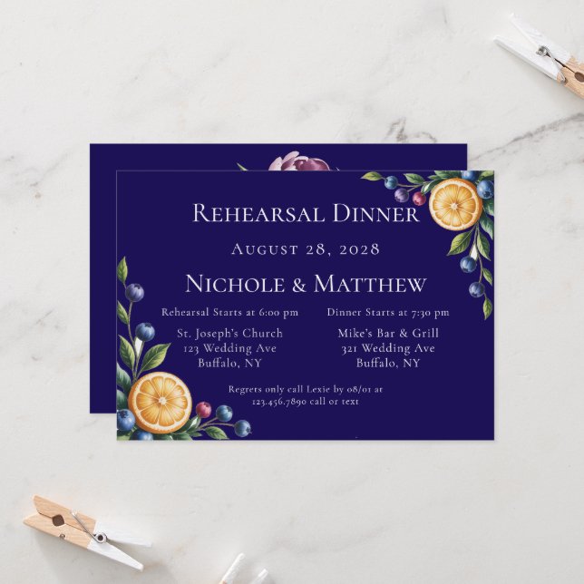 Mediterranean Citrus Wedding Rehearsal Dinner Invitation (Front/Back In Situ)