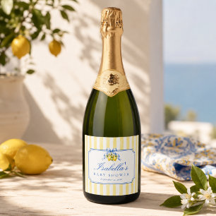 Mediterranean Citrus Yellow Neutral Baby Shower  Sparkling Wine Label