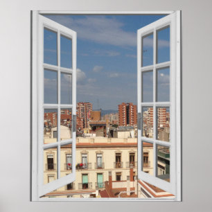 Mediterranean City Barcelona Window View Poster