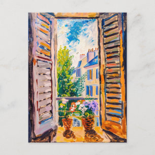 Mediterranean Cityscape Through Open Terrace Door Postcard