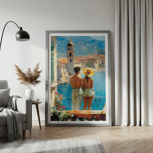 Mediterranean Coast Couple Vintage Poster