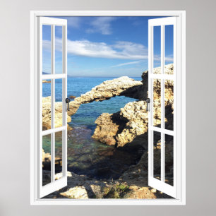 Mediterranean Coast Faux Window View Poster