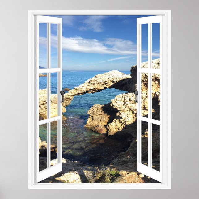 Mediterranean Coast Faux Window View Poster (Front)
