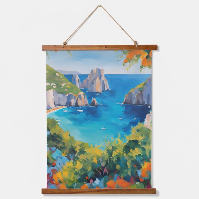Mediterranean Coast Seascape Italy Floral Art Hanging Tapestry (Front)