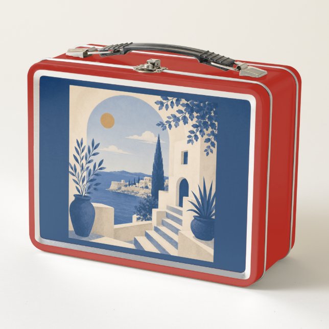 Mediterranean Coastal Arch Navy Blue Lunch Box (Front)