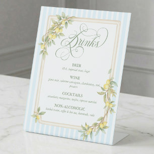 Mediterranean Coastal Lemon Wedding Drinks Pedestal Sign