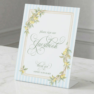 Mediterranean Coastal Lemon Wedding Guestbook Pedestal Sign