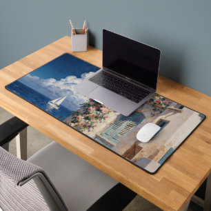Mediterranean Coastal Rose & Sailboat Desk Mat