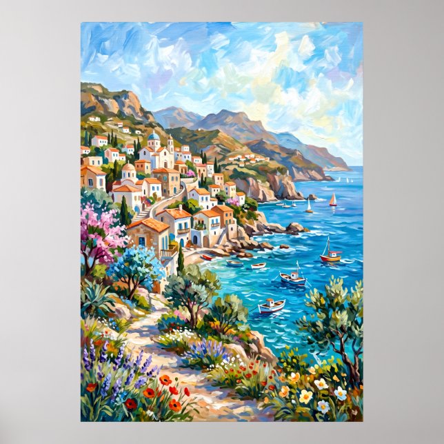 Mediterranean Coastal Village Poster (Front)