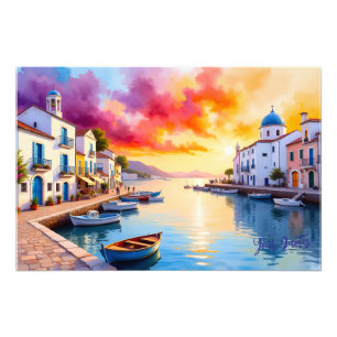 Mediterranean Coastal Village Sunset  Photo Print