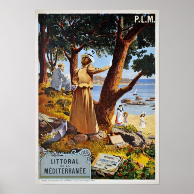 Mediterranean Coastline, France Vintage Travel Poster (Front)