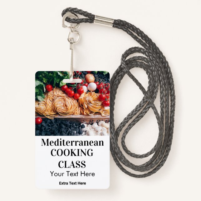 Mediterranean Cooking Class Lessons Photo & Logo  ID Badge (Front with Lanyard)