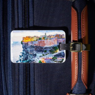 Mediterranean Corsica France Elegant Watercolor Luggage Tag