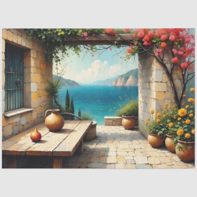 Mediterranean Courtyard Coastal  Tissue Paper (Front)