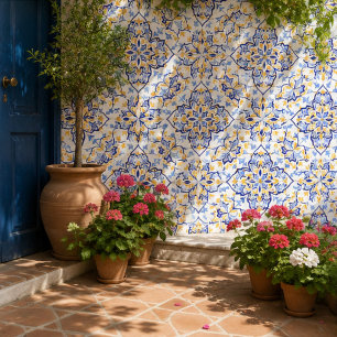 Mediterranean Crown Elegant Blue and Gold Floral Tile
