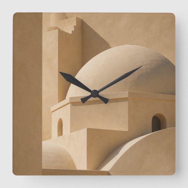 Mediterranean Dome Wall Clock, Minimalist Neutral  Square Wall Clock (Front)
