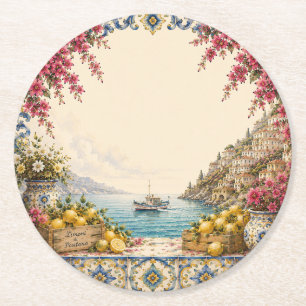 Mediterranean Escape Boat Coastal Party Decor Round Paper Coaster