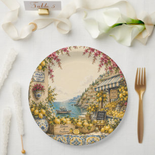 Mediterranean Escape   Lemon Market Decor Paper Plate