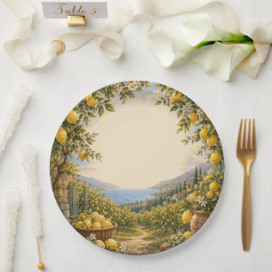 Mediterranean Escape   Lemon Market Decor Paper Plate