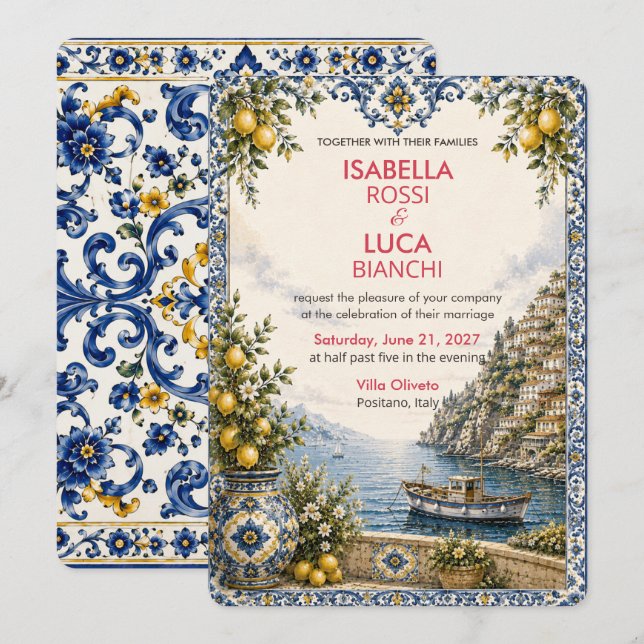 Mediterranean Escape wedding | Riviera Harbour  Invitation (Front/Back)