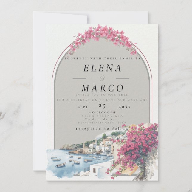 Mediterranean / European Destination Wedding  Invitation (Front)