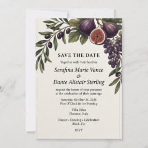 Mediterranean Fig, Grapes & Olive Branch Save Invitation