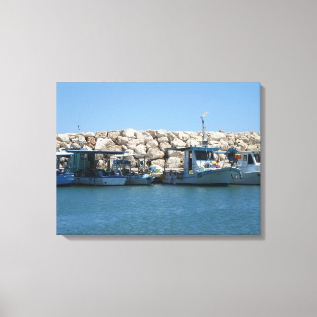 Mediterranean Fishing Boats in Blue Sea Design Canvas Print (Front)