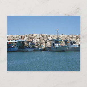 Mediterranean Fishing Boats in Blue Sea Design Postcard