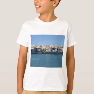 Mediterranean Fishing Boats in Blue Sea Design T-Shirt