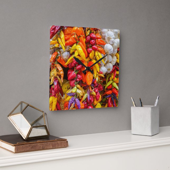 Mediterranean flavours square wall clock (Office)