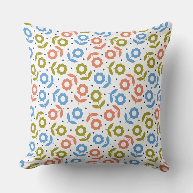 Mediterranean Floral Flower Pattern Decorative Cushion (Front)