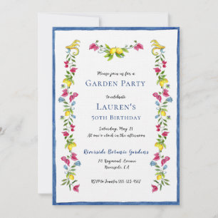 Mediterranean Floral Garden Birthday Party Invitation