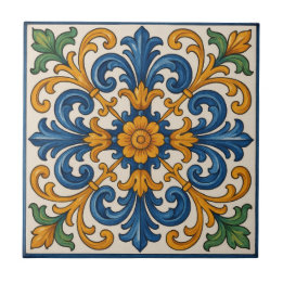 Mediterranean Floral Hand-Painted Style Tile