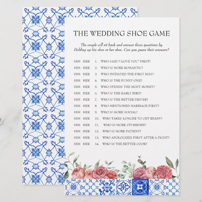 Mediterranean Floral Pink Bridal Shower Game Stationery (Front/Back)