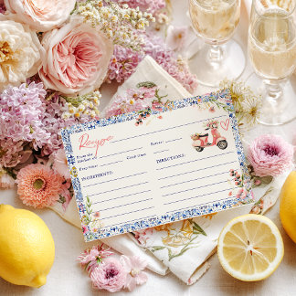 Mediterranean Floral Scooter Bridal Shower Recipe Enclosure Card