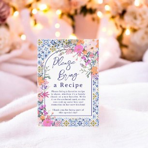 Mediterranean Floral Tile Bridal Recipe Request Enclosure Card
