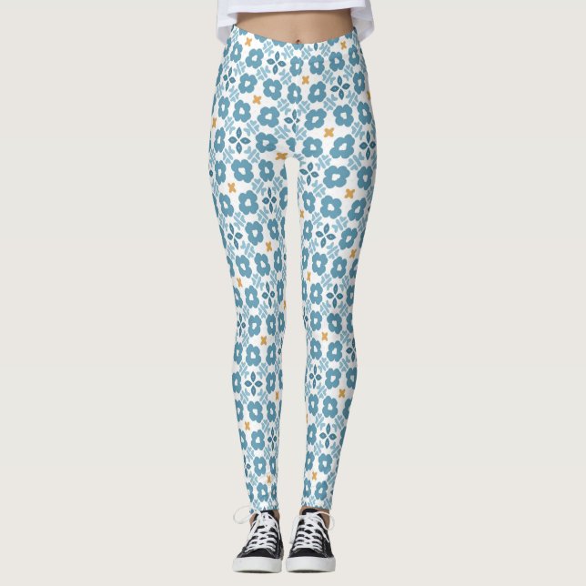 Mediterranean Floral Tile Leggings (Front)