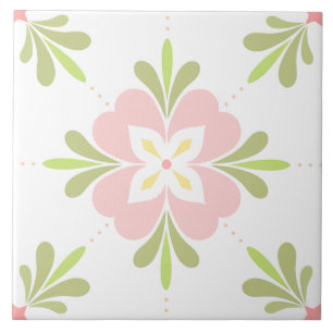 Mediterranean Flower Pink & Sage Tile