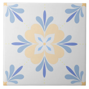 Mediterranean Flower Salmon & Blue Tile
