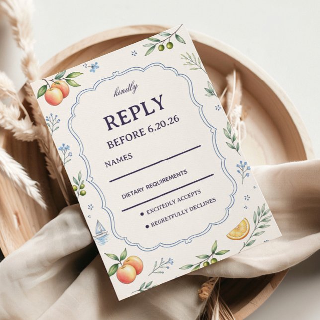 Mediterranean Fruit Floral Respons Design RSVP Card (Creator Uploaded)