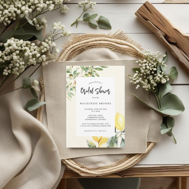 Mediterranean Garden Elegant Lemon Bridal Shower Invitation (Creator Uploaded)