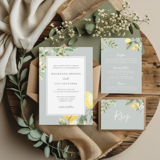 Mediterranean Garden Elegant Lemon Wedding Invitation