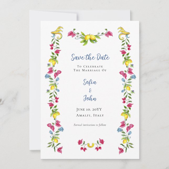 Mediterranean  Garden Floral Save the Date Invitation (Front)
