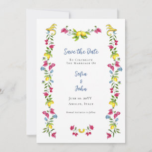 Mediterranean Garden Floral Save the Date Invitation