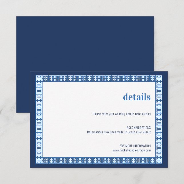 Mediterranean Greek Key Wedding Enclosure Card (Front/Back)