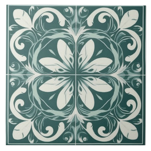 Mediterranean Green Flower Ceramic Tile
