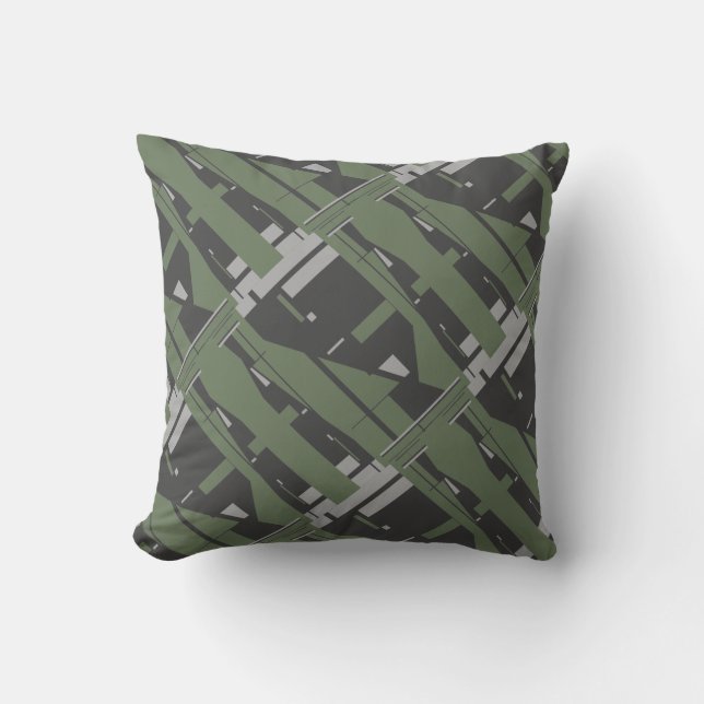 Mediterranean Grey Charcoal Olive Diagonal Mosaic Cushion (Front)